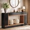 Farmhouse Console Table 2 Tier Entryway Sofa Table Narrow Storage Black Walnut